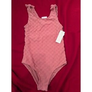 NEW Rachel Zoe Girls Bathing Swim Suit 1 Piece Pink Textured Terry Cloth Size 12